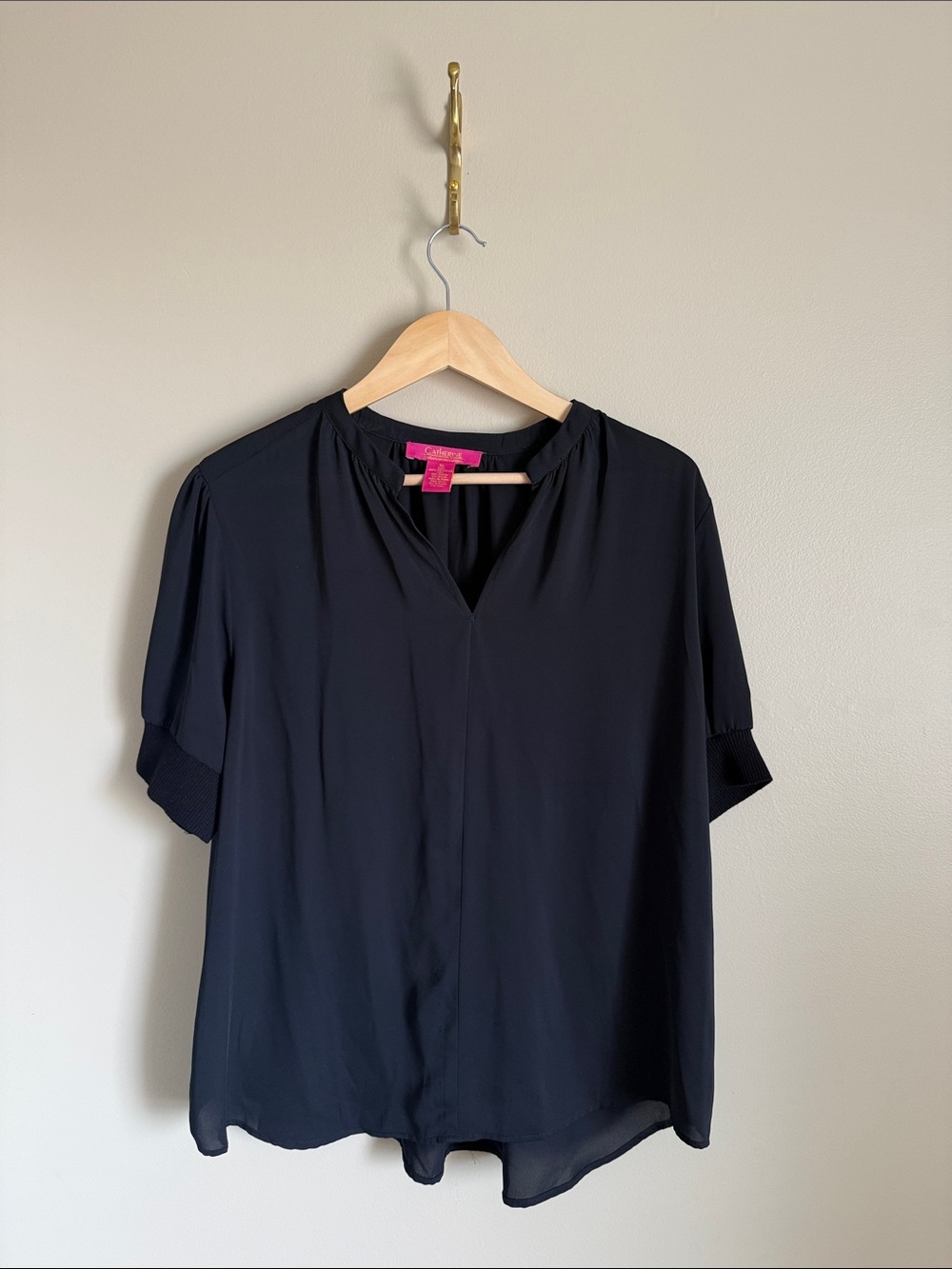 Catherine Malandrino Black Short-Sleeve V-Neck Blouse